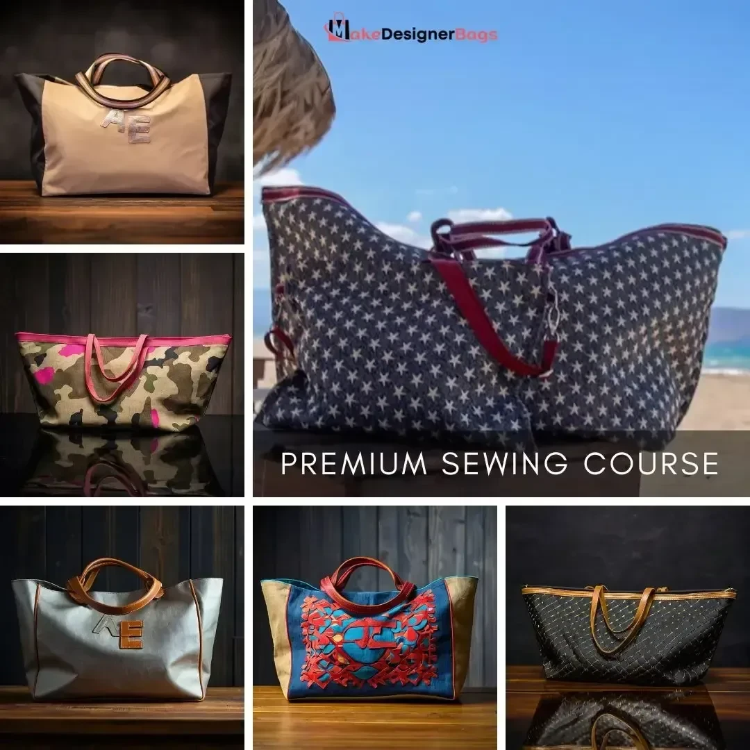 Finished designer tote bags from the MakeDesignerBags sewing course