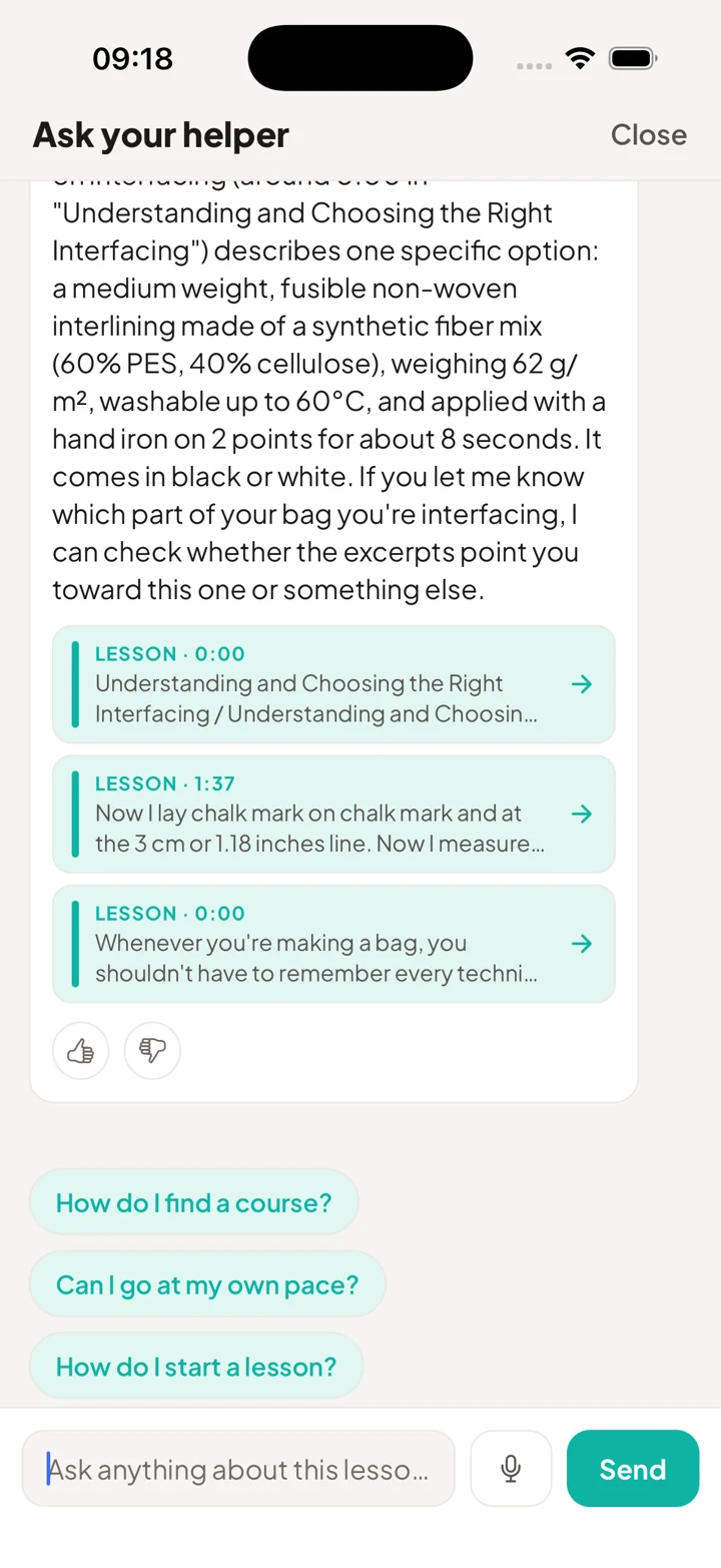 Real Helper answer citing three exact lesson video moments